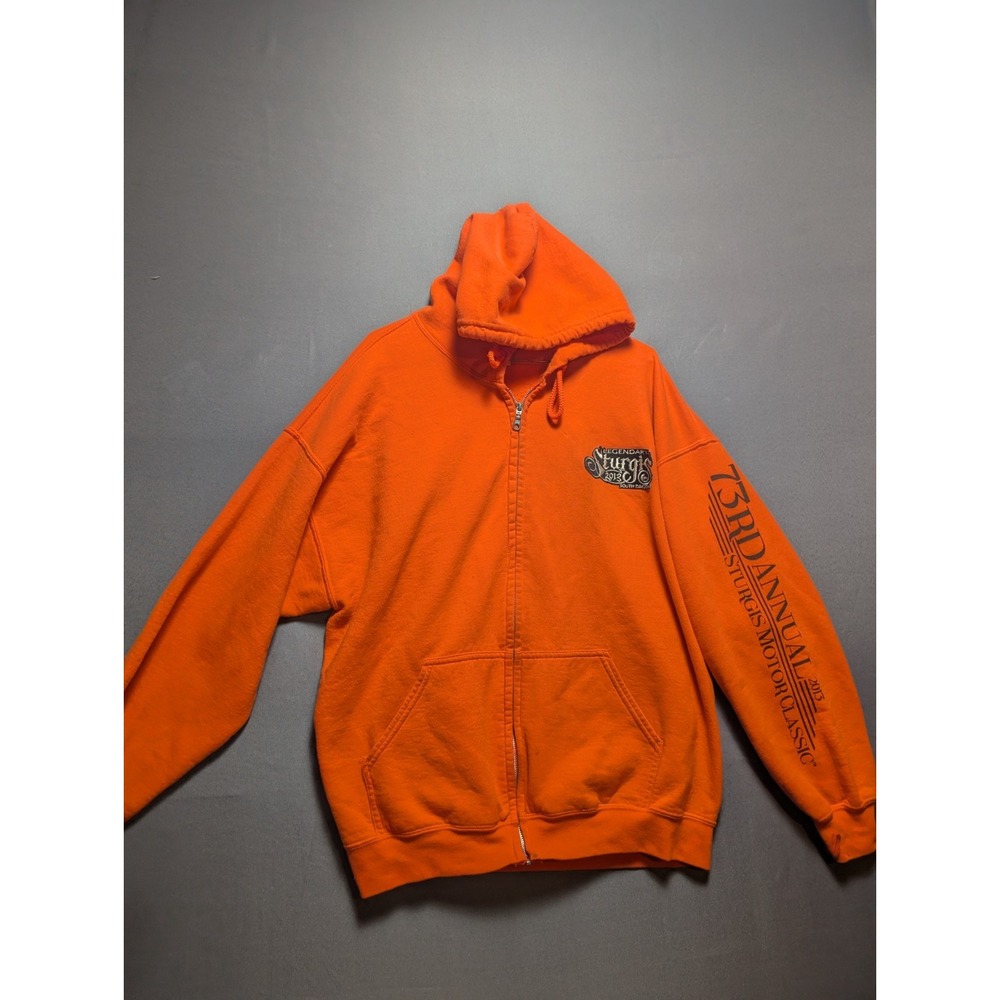 Gildan Sturgis Motor Classic Hoodie Mens XL Orange 73rd Annual 13 Motorcycle Zip